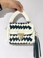 Women's Small Cotton Color Block Vintage Style Lock Clasp Handbag sku image 12