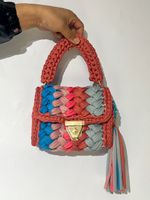 Women's Small Cotton Color Block Vintage Style Lock Clasp Handbag sku image 11