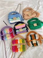 Women's Small Cotton Color Block Vintage Style Lock Clasp Handbag sku image 10