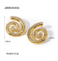 1 Pair Basic Modern Style Classic Style Spiral Plating Inlay 304 Stainless Steel Rhinestones 18K Gold Plated Ear Studs main image 2
