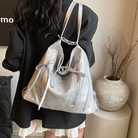 Women's Pu Leather Solid Color Bow Knot Preppy Style Sewing Thread Zipper Tote Bag main image 5