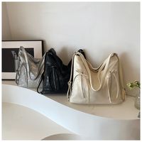 Women's Pu Leather Solid Color Bow Knot Preppy Style Sewing Thread Zipper Tote Bag main image 6