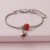 Wholesale Jewelry Sweet Fruit Heart Shape Strawberry Alloy Copper Rhinestones Enamel Bracelets sku image 1