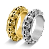 304 Stainless Steel 18K Gold Plated Elegant Simple Style Polishing Skull Rings Anxiety Ring main image 4