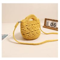 Women's Small Cotton Solid Color Vintage Style Classic Style Square Magnetic Buckle Straw Bag sku image 4