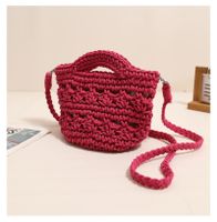 Women's Small Cotton Solid Color Vintage Style Classic Style Square Magnetic Buckle Straw Bag sku image 5