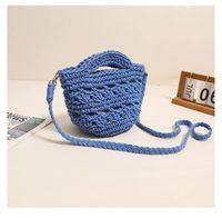 Women's Small Cotton Solid Color Vintage Style Classic Style Square Magnetic Buckle Straw Bag sku image 6