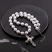 IG Style Glam Hip-Hop Cross 304 Stainless Steel Imitation Pearl Beaded Three-dimensional Inlay Artificial Pearls Unisex Pendant Necklace main image 1