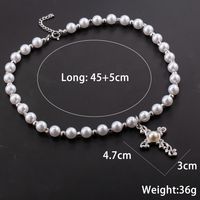 IG Style Glam Hip-Hop Cross 304 Stainless Steel Imitation Pearl Beaded Three-dimensional Inlay Artificial Pearls Unisex Pendant Necklace main image 2