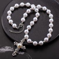 IG Style Glam Hip-Hop Cross 304 Stainless Steel Imitation Pearl Beaded Three-dimensional Inlay Artificial Pearls Unisex Pendant Necklace main image 3