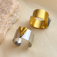 304 Stainless Steel 18K Gold Plated Elegant Glam Retro Shiny Metallic Heart Shape Open Rings main image 6