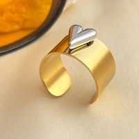 304 Stainless Steel 18K Gold Plated Elegant Glam Retro Shiny Metallic Heart Shape Open Rings sku image 1