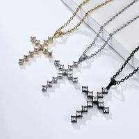Casual Simple Style Cross 304 Stainless Steel Inlay Rhinestones 18K Gold Plated Unisex Pendant Necklace main image 1