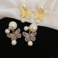 1 Pair Vintage Style Simple Style Butterfly Inlay Alloy Imitation Pearl Drop Earrings main image 3