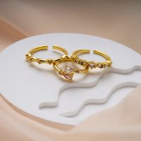 Kupfer Messing Vergoldet Dame Braut Romantisch Inlay Carving Juwel Zirkon Offener Ring main image 1