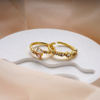 Copper Brass Gold Plated Lady Bridal Romantic Inlay Carving Gem Zircon Open Rings main image 4