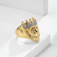 Casual Simple Style Lion Crown 304 Stainless Steel Inlay Rhinestones 18K Gold Plated Unisex Rings main image 4