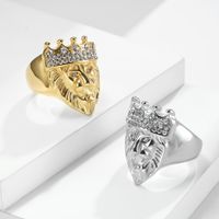 Casual Simple Style Lion Crown 304 Stainless Steel Inlay Rhinestones 18K Gold Plated Unisex Rings main image 1