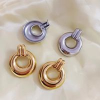 1 Paire Style Moderne Style Classique Cercle Placage Acier Inoxydable 304 Plaqué Or 18K Boucles D'oreilles main image 6