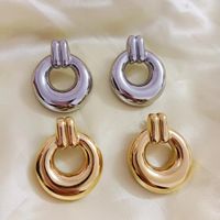 1 Pair Modern Style Classic Style Circle Plating 304 Stainless Steel 18K Gold Plated Drop Earrings main image 3