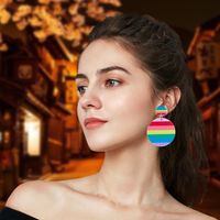 1 Pair Casual Simple Style Round Rainbow Arylic Drop Earrings main image 5