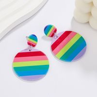 1 Pair Casual Simple Style Round Rainbow Arylic Drop Earrings main image 3