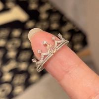 Elegant Sweet Oval Crown Copper Plating Inlay Rhinestones Open Rings sku image 3