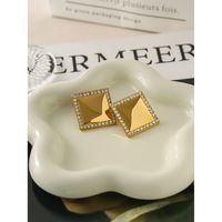 1 Pair IG Style Simple Style Square Inlay 316 Stainless Steel  Zircon 18K Gold Plated Ear Studs main image 3