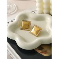 1 Pair IG Style Simple Style Square Inlay 316 Stainless Steel  Zircon 18K Gold Plated Ear Studs main image 5