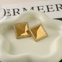1 Pair IG Style Simple Style Square Inlay 316 Stainless Steel  Zircon 18K Gold Plated Ear Studs main image 4