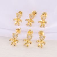 1 Pair 10*14mm Copper Zircon 18K Gold Plated Bear Polished Earring Findings main image 6