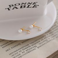 1 Pair Romantic Simple Style Round Inlay Sterling Silver Pearl Zircon Ear Studs main image 3