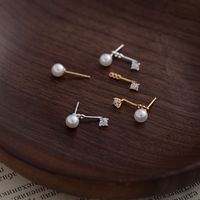 1 Pair Romantic Simple Style Round Inlay Sterling Silver Pearl Zircon Ear Studs main image 4
