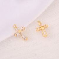 1 Piece 12 * 18mm Copper Zircon 18K Gold Plated Cross Polished Pendant main image 4