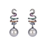 1 Pair Elegant Simple Style Shiny Round Spiral Stripe Plating Inlay Copper Pearl Zircon White Gold Plated Drop Earrings main image 8