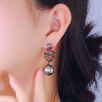 1 Pair Elegant Simple Style Shiny Round Spiral Stripe Plating Inlay Copper Pearl Zircon White Gold Plated Drop Earrings main image 1