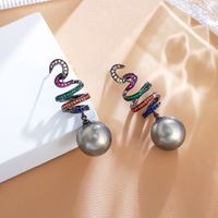 1 Pair Elegant Simple Style Shiny Round Spiral Stripe Plating Inlay Copper Pearl Zircon White Gold Plated Drop Earrings main image 6