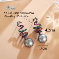 1 Pair Elegant Simple Style Shiny Round Spiral Stripe Plating Inlay Copper Pearl Zircon White Gold Plated Drop Earrings main image 2