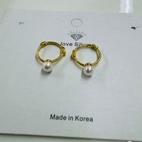 1 Pair Simple Style Round Inlay Sterling Silver Pearl Earrings sku image 3