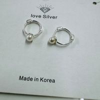 1 Pair Simple Style Round Inlay Sterling Silver Pearl Earrings sku image 2