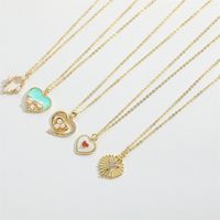Wholesale Vintage Style Simple Style Heart Shape Copper Enamel Inlay 14K Gold Plated Artificial Pearls Zircon Pendant Necklace main image 4
