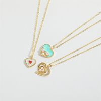 Wholesale Vintage Style Simple Style Heart Shape Copper Enamel Inlay 14K Gold Plated Artificial Pearls Zircon Pendant Necklace main image 5