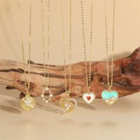 Wholesale Vintage Style Simple Style Heart Shape Copper Enamel Inlay 14K Gold Plated Artificial Pearls Zircon Pendant Necklace main image 1