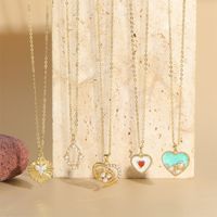 Wholesale Vintage Style Simple Style Heart Shape Copper Enamel Inlay 14K Gold Plated Artificial Pearls Zircon Pendant Necklace main image 3