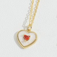Wholesale Vintage Style Simple Style Heart Shape Copper Enamel Inlay 14K Gold Plated Artificial Pearls Zircon Pendant Necklace sku image 1