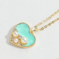 Wholesale Vintage Style Simple Style Heart Shape Copper Enamel Inlay 14K Gold Plated Artificial Pearls Zircon Pendant Necklace sku image 5