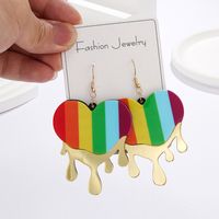 1 Pair Cute Lady Sweet Rainbow Heart Shape Heart Arylic Drop Earrings sku image 1