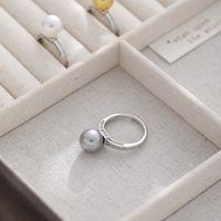 Sterling Silver IG Style Casual Plating Inlay Round Rhinestones Pearl Open Rings sku image 2