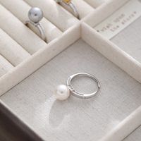 Sterling Silver IG Style Casual Plating Inlay Round Rhinestones Pearl Open Rings sku image 1