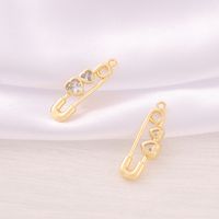 1 Piece 7 * 21mm Copper Zircon 18K Gold Plated Pin Heart Shape Polished Pendant main image 3